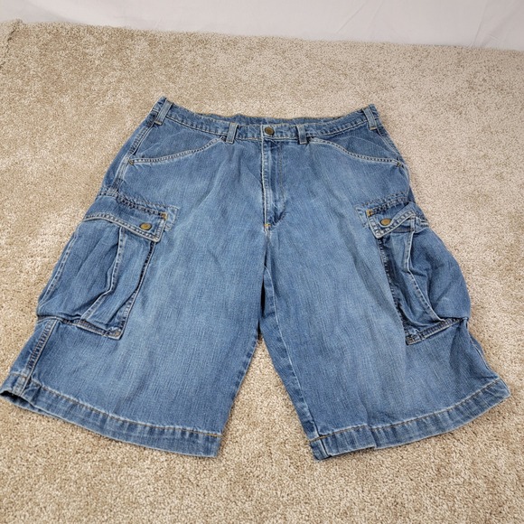 Polo Jeans Co. Mens Denim Cargo Jort Shorts Blue Jean Casual Size Sz 34 Vintage - Picture 1 of 8